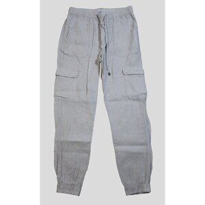 Women's NICOLE MILLER 100% Linen Drawstring Cargo Joggers Oatmeal | Size Small